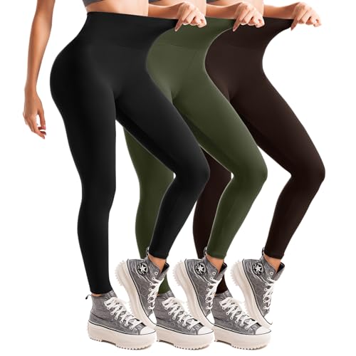 Leafigure 3 Pack Leggings for Women High Waisted Non See-Through Black Soft Workout Gym Yoga Pants