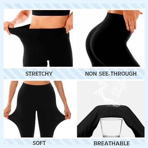 Leafigure 3 Pack Leggings for Women High Waisted Non See-Through Black Soft Workout Gym Yoga Pants
