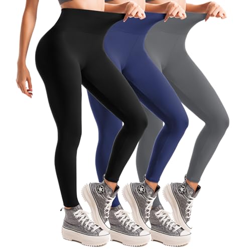 Leafigure 3 Pack Leggings for Women High Waisted Non See-Through Black Soft Workout Gym Yoga Pants