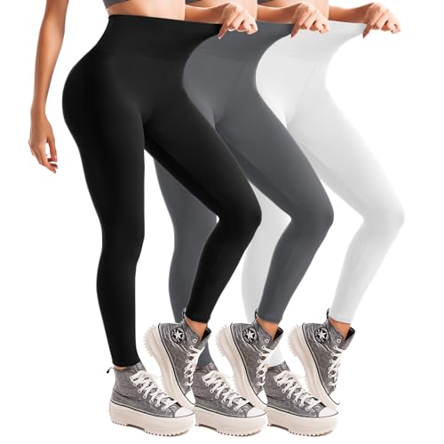Leafigure 3 Pack Leggings for Women High Waisted Non See-Through Black Soft Workout Gym Yoga Pants
