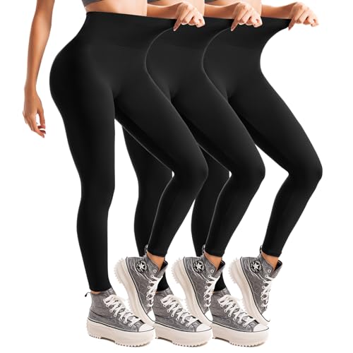 Leafigure 3 Pack Leggings for Women High Waisted Non See-Through Black Soft Workout Gym Yoga Pants