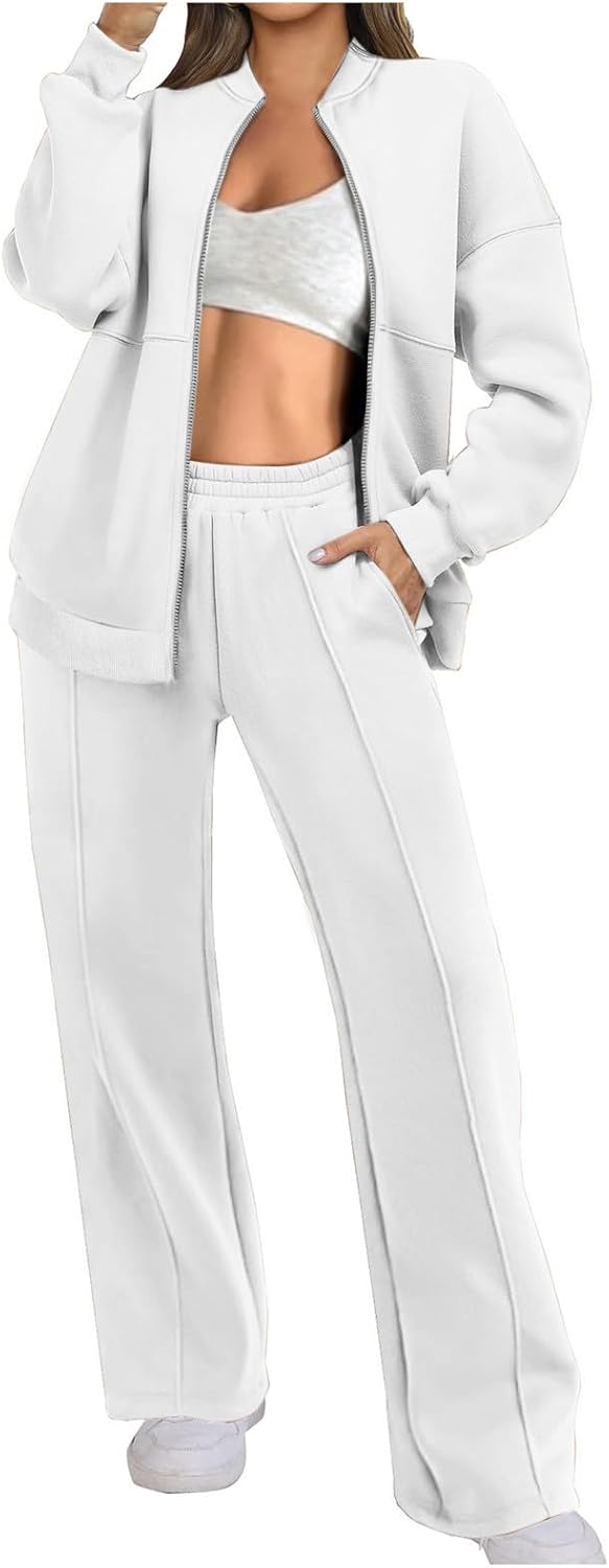 Two Piece Set for Women Full Zipper Jackets and Trousers Set