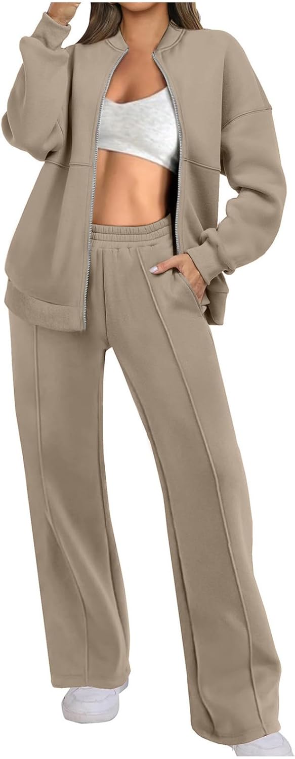 Two Piece Set for Women Full Zipper Jackets and Trousers Set