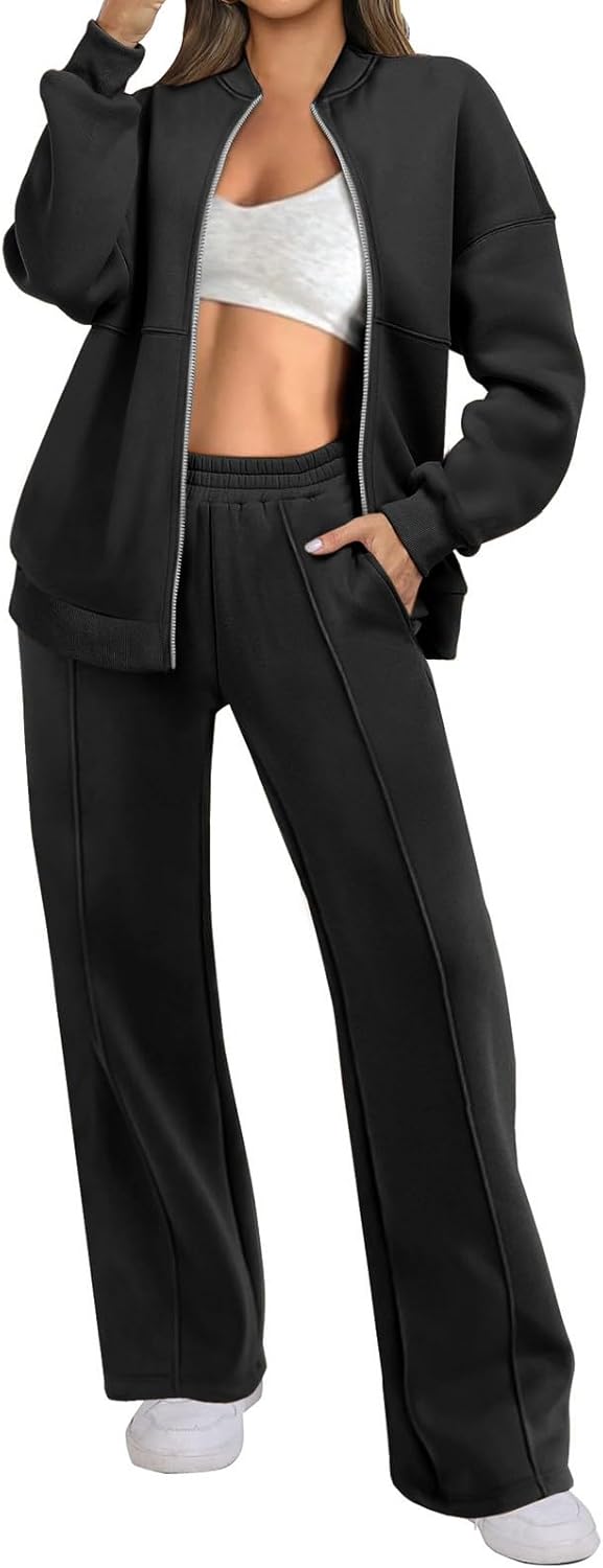 Two Piece Set for Women Full Zipper Jackets and Trousers Set