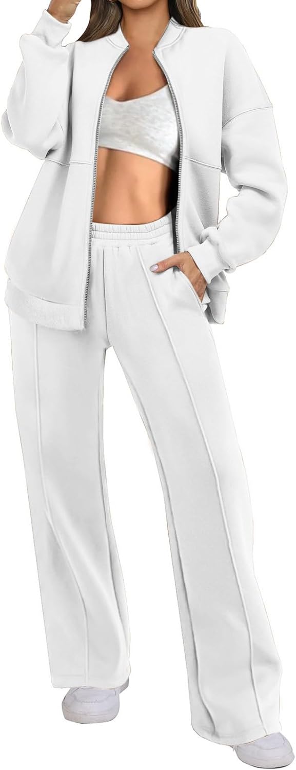 Two Piece Set for Women Full Zipper Jackets and Trousers Set