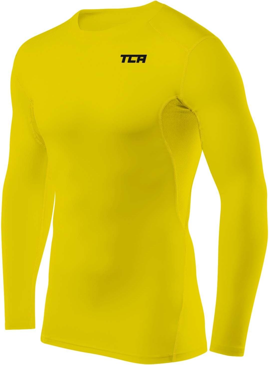 TCA Boys' HyperFusion Compression Base Layer Top Long Sleeve Under Shirt - Crew Neck - Mock/Crew Neck - Sonic Yellow, 10-12 Years