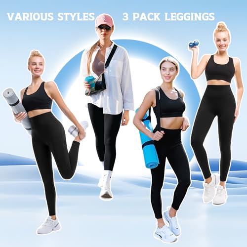 Leafigure 3 Pack Leggings for Women High Waisted Non See-Through Black Soft Workout Gym Yoga Pants