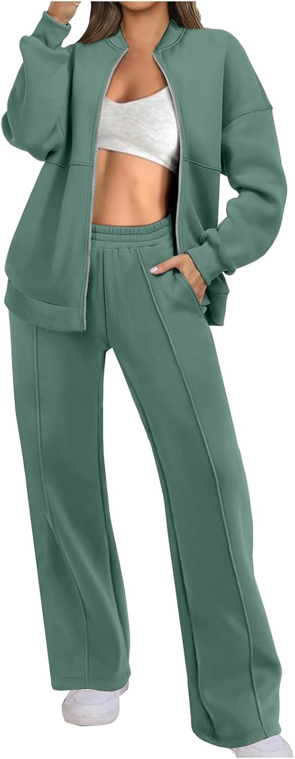 Two Piece Set for Women Full Zipper Jackets and Trousers Set