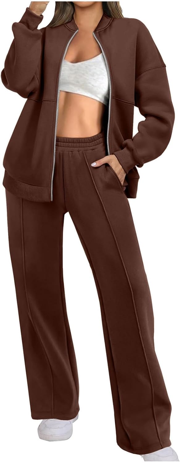 Two Piece Set for Women Full Zipper Jackets and Trousers Set