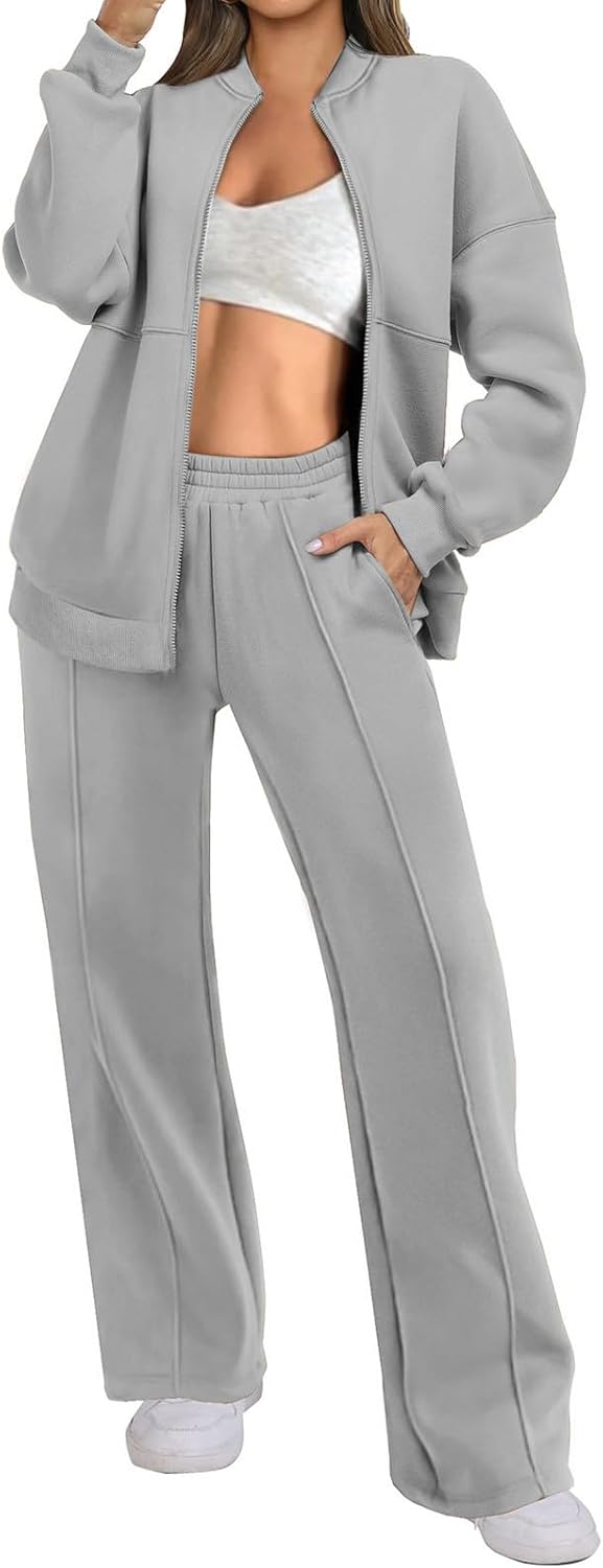 Two Piece Set for Women Full Zipper Jackets and Trousers Set