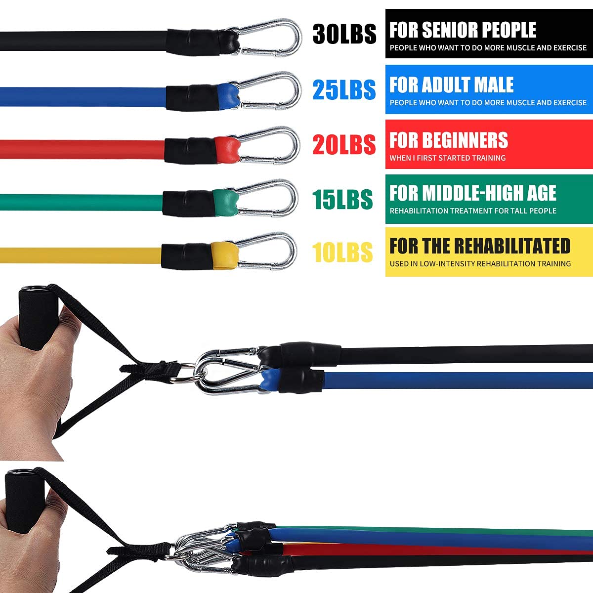 RECUTMS Resistance Bands Set, Exercise Band, Resistance Band With handle Men Women 11pc Fitness Home Gym Equipment for Stretch Workout Band Kit Stackable Up to 100 lbs 5 Fitness Tubes Yoga Pilates Physio