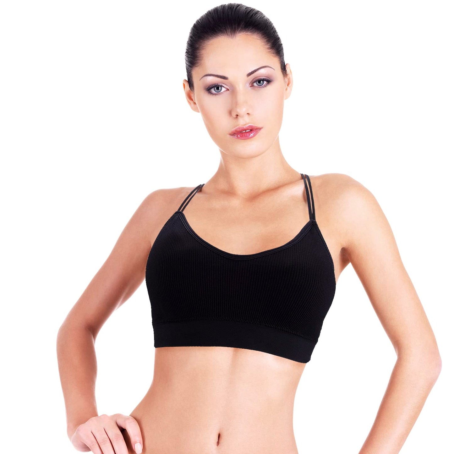 BQTQ 5 Pieces Camisole Bras for Women V Neck Camisole Bralettes Seamless Sleeping Bra with Straps and Removable Pads for Women Girls