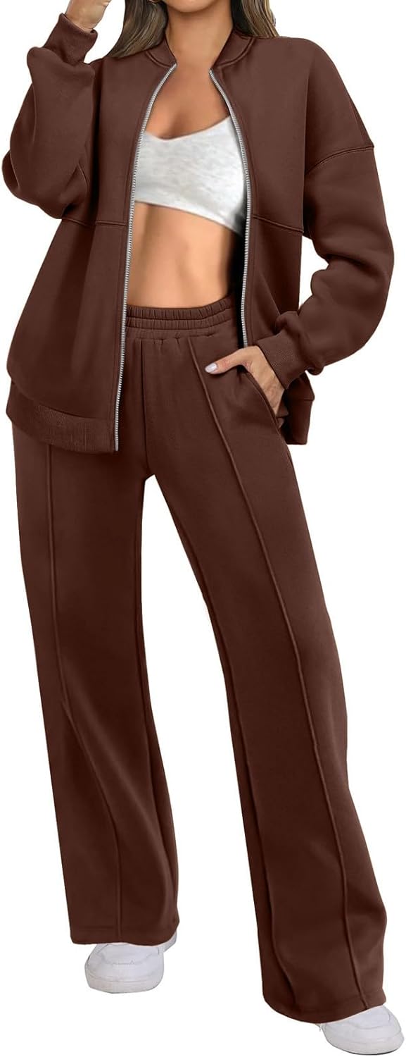 Two Piece Set for Women Full Zipper Jackets and Trousers Set