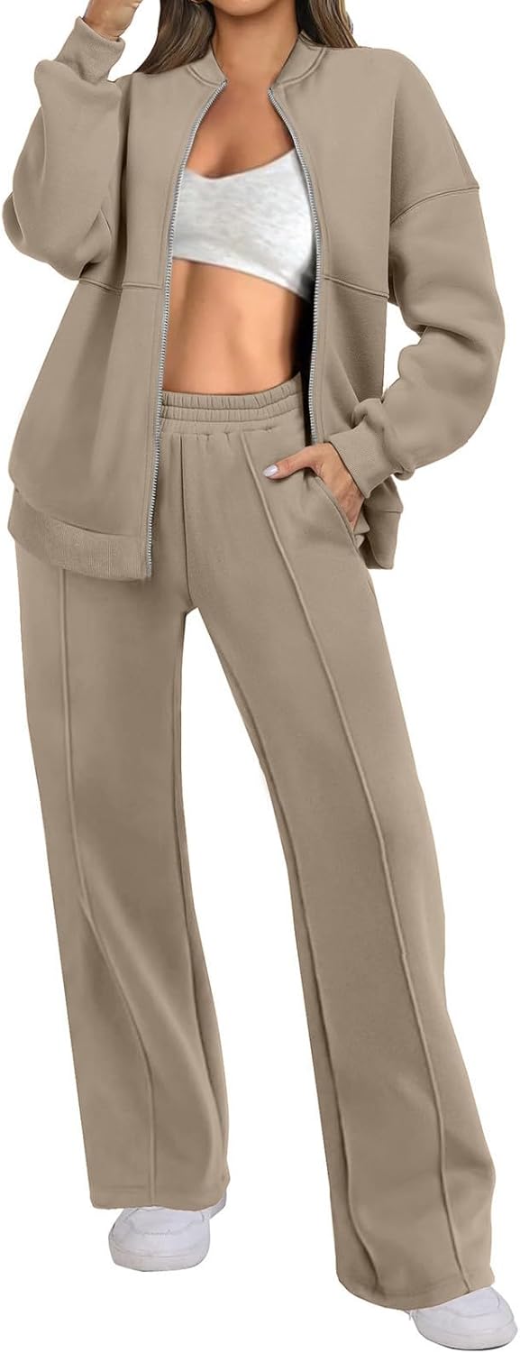 Two Piece Set for Women Full Zipper Jackets and Trousers Set