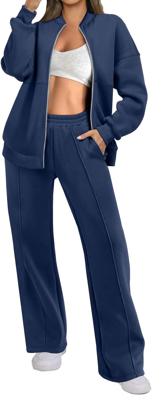 Two Piece Set for Women Full Zipper Jackets and Trousers Set
