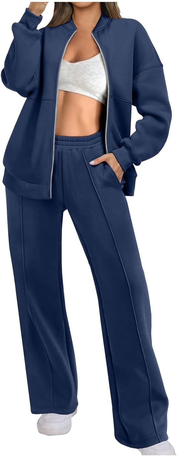 Two Piece Set for Women Full Zipper Jackets and Trousers Set