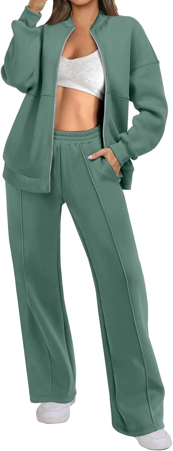 Two Piece Set for Women Full Zipper Jackets and Trousers Set