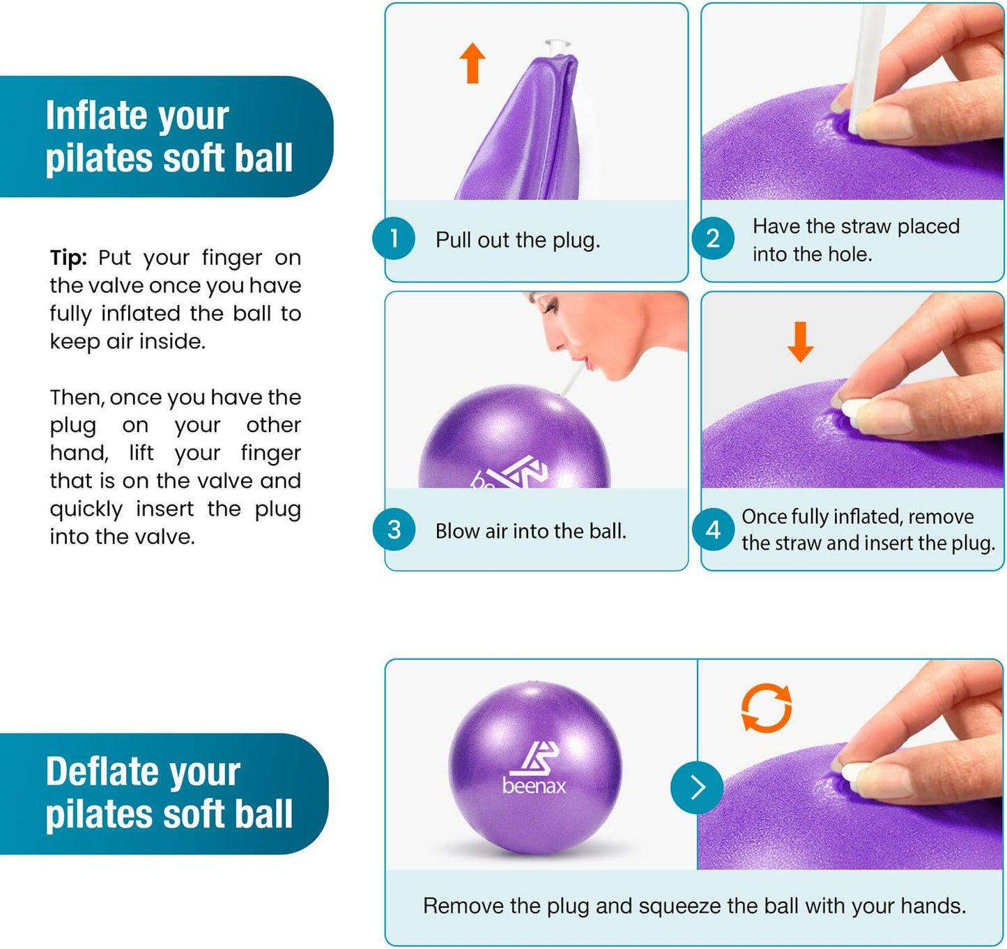 Beenax 23cm Soft Pilates Ball - 9 Inch Exercise, Mini Barre, Gym Ball