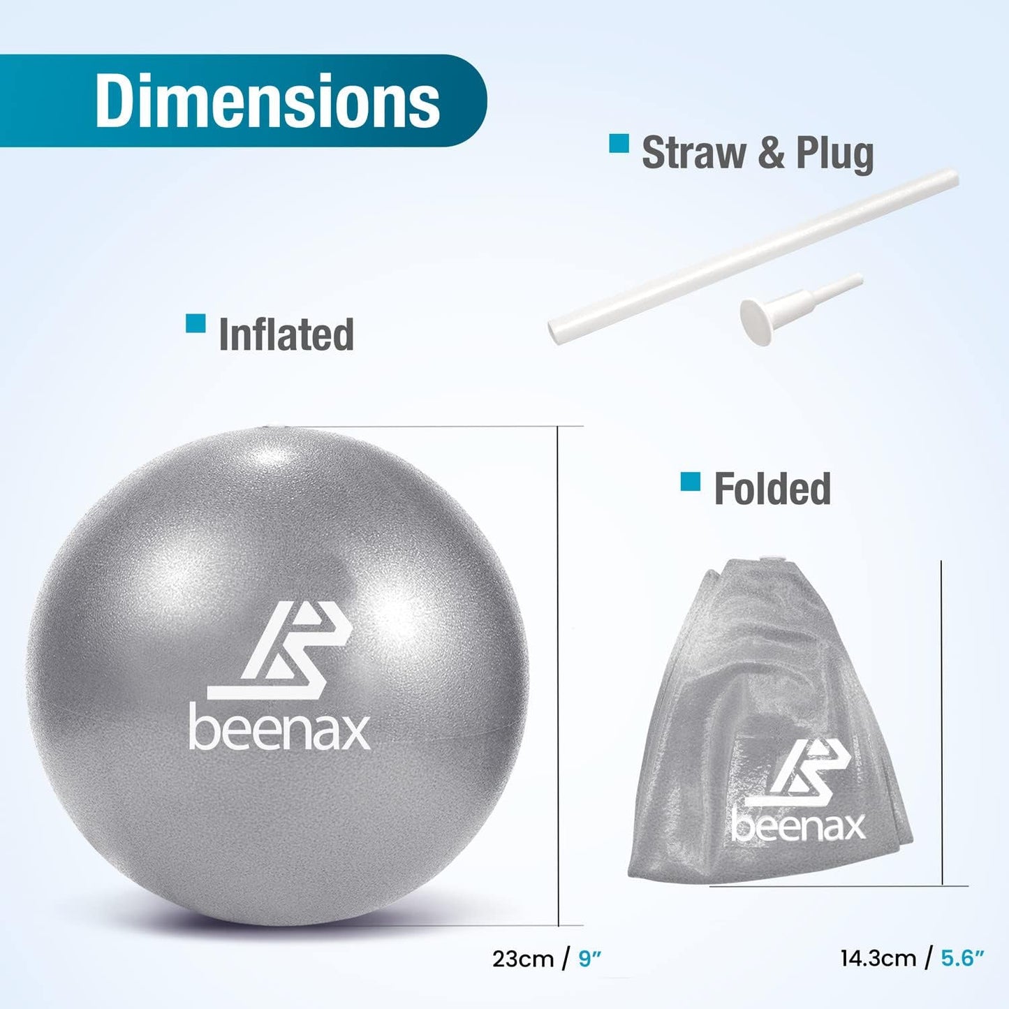 Beenax 23cm Soft Pilates Ball - 9 Inch Exercise, Mini Barre, Gym Ball