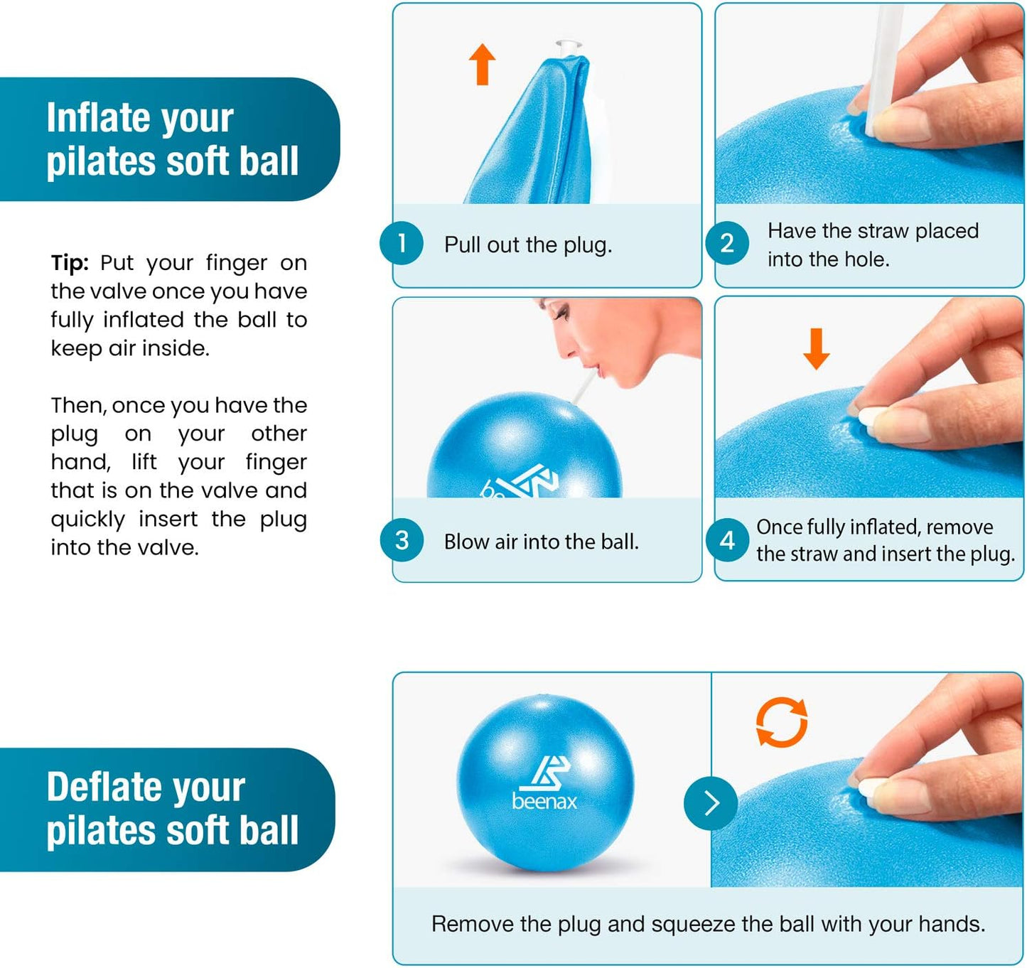 Beenax 23cm Soft Pilates Ball - 9 Inch Exercise, Mini Barre, Gym Ball