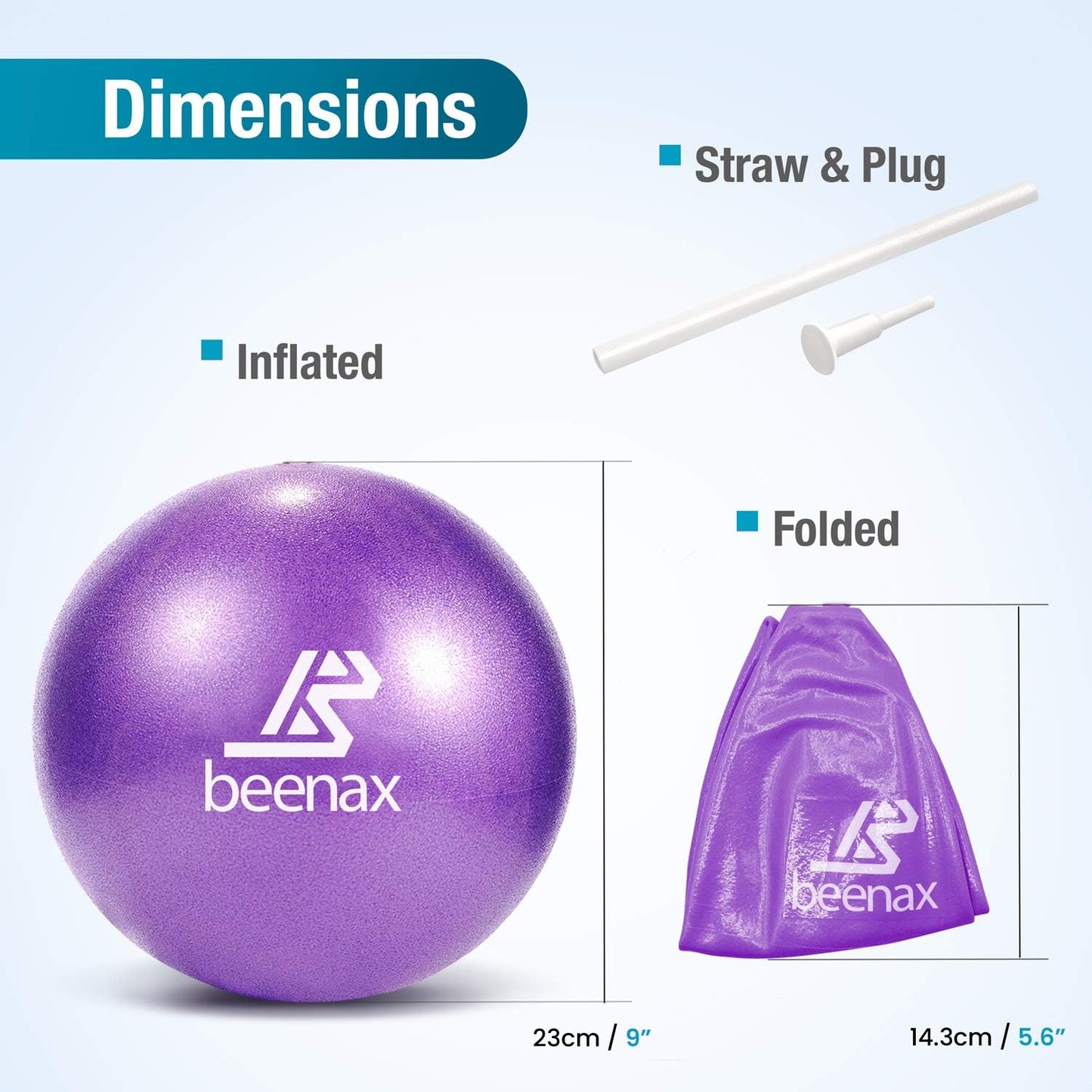 Beenax 23cm Soft Pilates Ball - 9 Inch Exercise, Mini Barre, Gym Ball