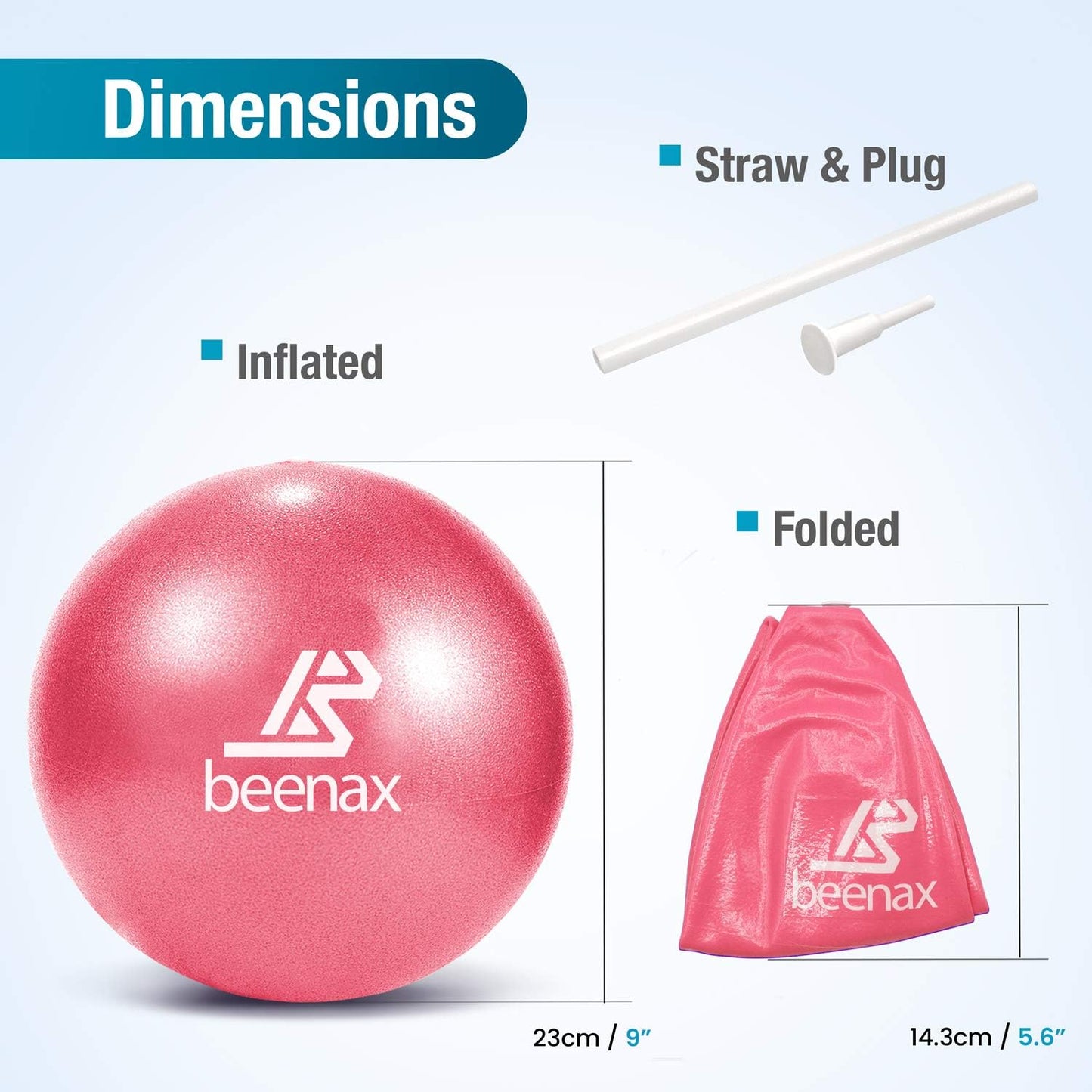 Beenax 23cm Soft Pilates Ball - 9 Inch Exercise, Mini Barre, Gym Ball