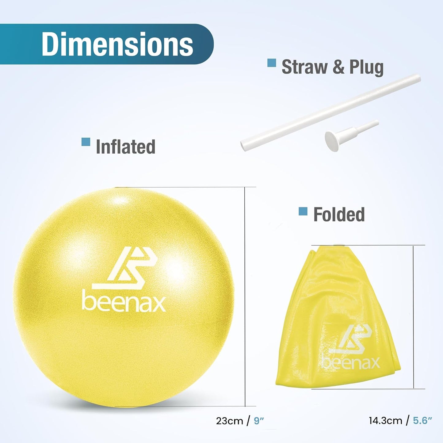 Beenax 23cm Soft Pilates Ball - 9 Inch Exercise, Mini Barre, Gym Ball