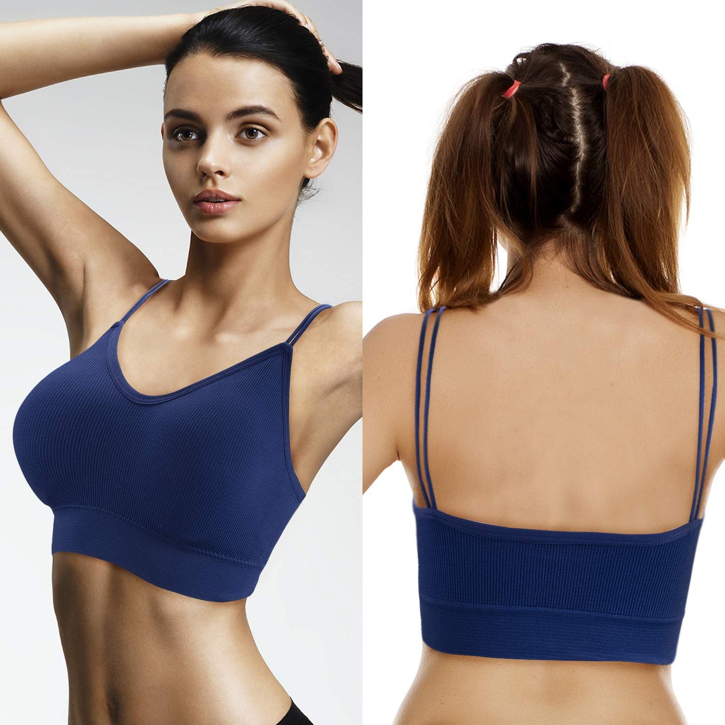 BQTQ 5 Pieces Camisole Bras for Women V Neck Camisole Bralettes Seamless Sleeping Bra with Straps and Removable Pads for Women Girls