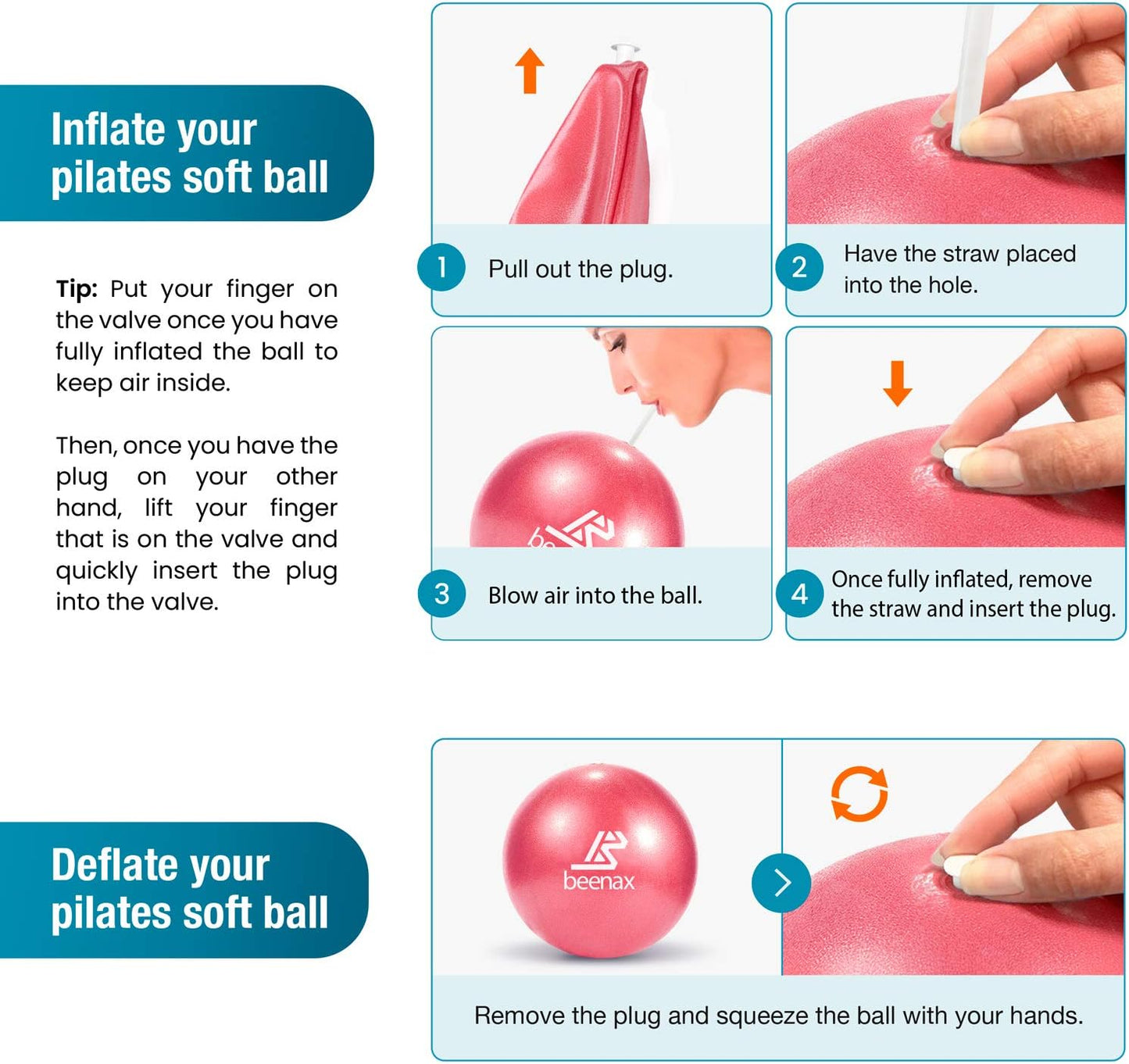 Beenax 23cm Soft Pilates Ball - 9 Inch Exercise, Mini Barre, Gym Ball