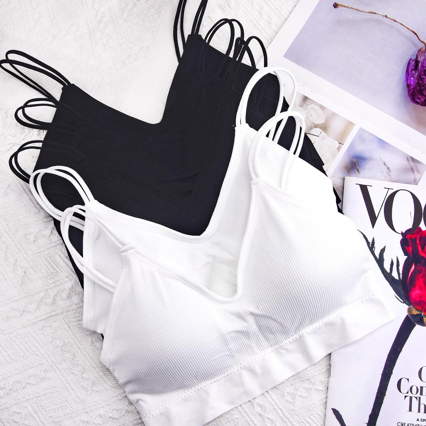 BQTQ 5 Pieces Camisole Bras for Women V Neck Camisole Bralettes Seamless Sleeping Bra with Straps and Removable Pads for Women Girls