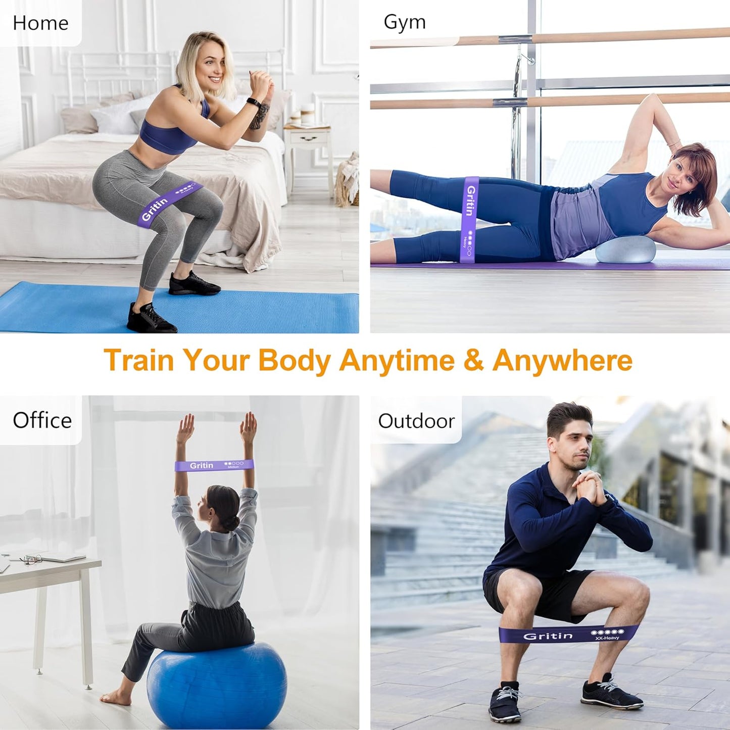 Resistance Bands, Set of 5 Skin-Friendly Resistance Loop Bands