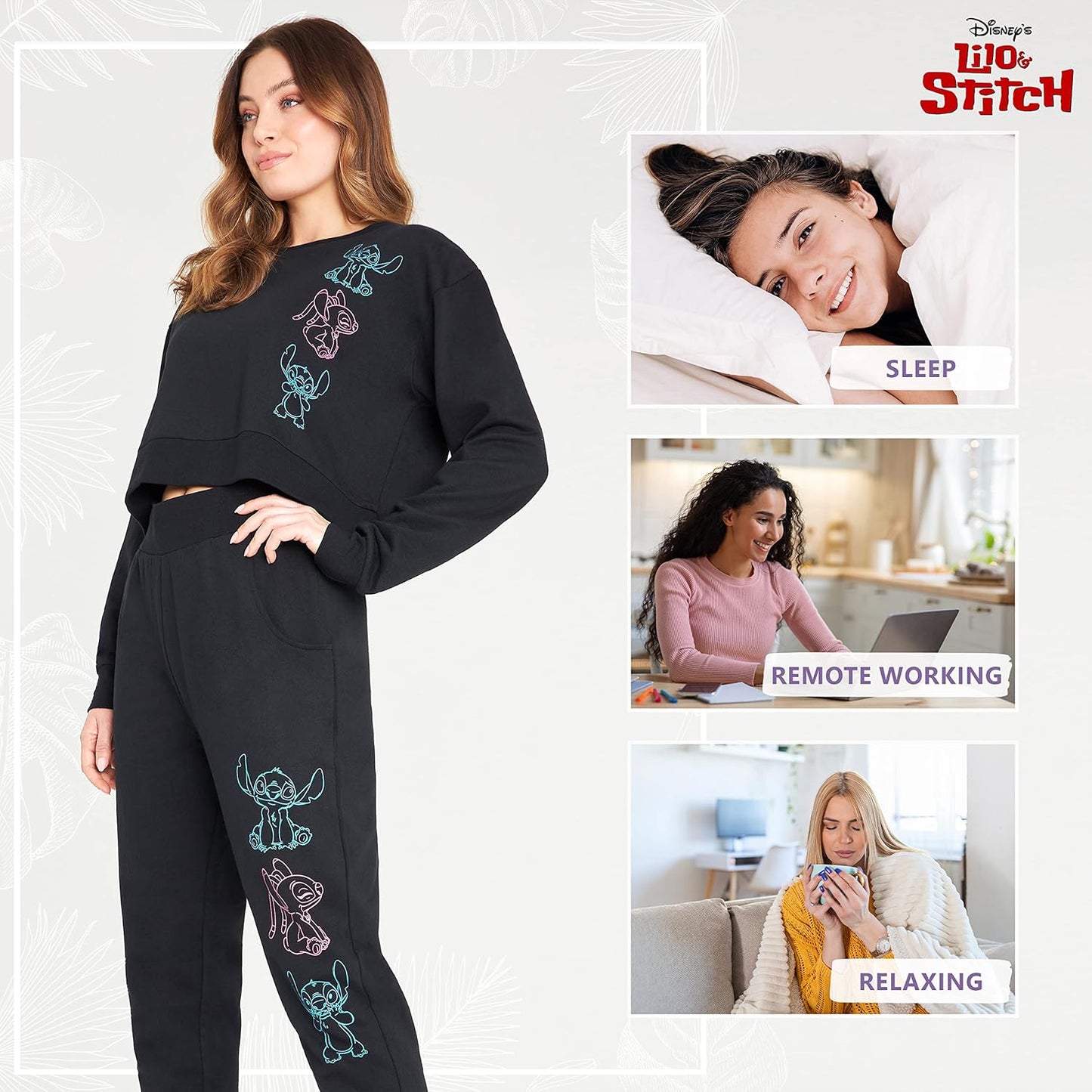 Disney Tracksuit Womens Full Set, Stitch Crop Top Loungewear Set
