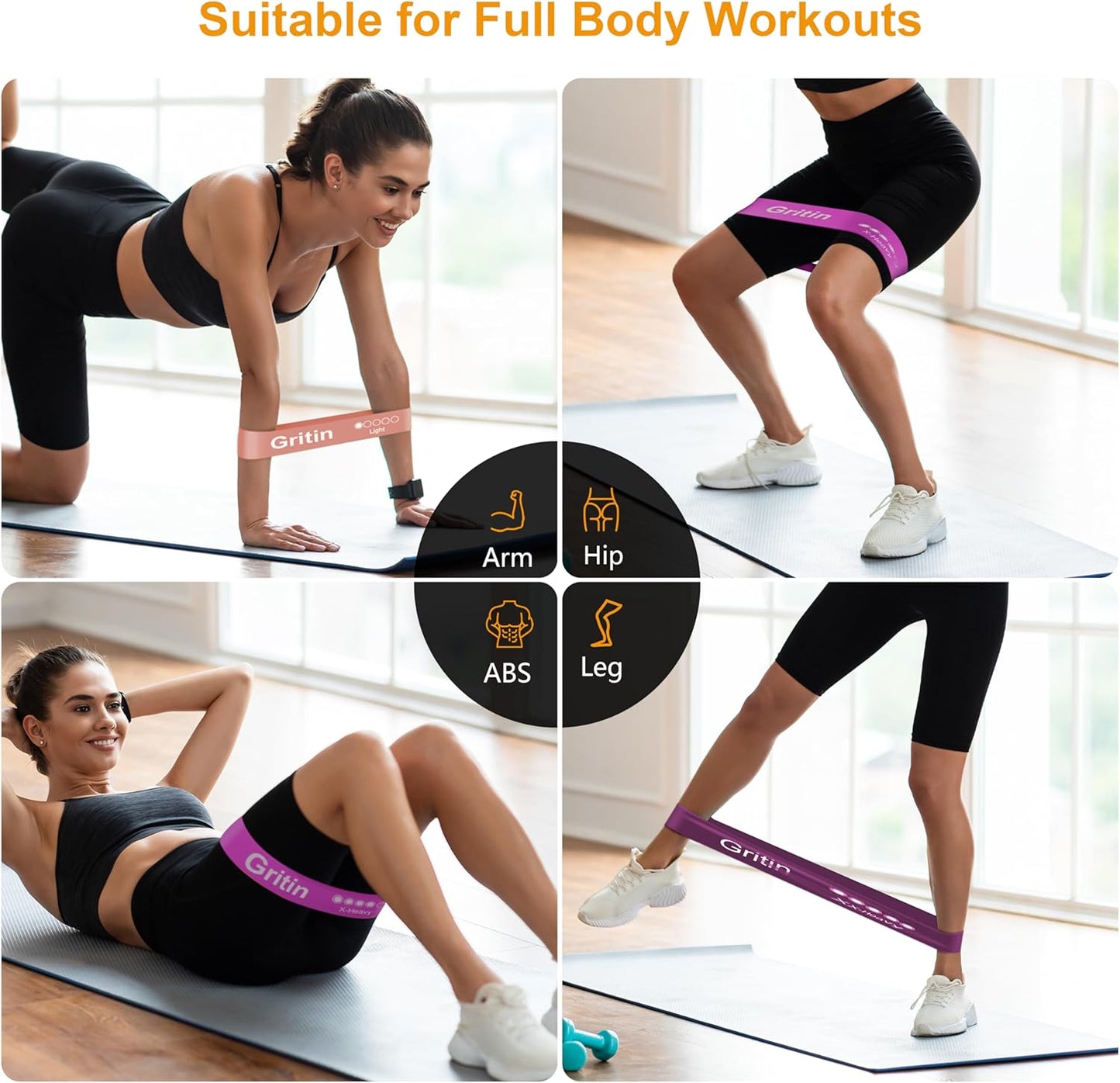 Resistance Bands, Set of 5 Skin-Friendly Resistance Loop Bands