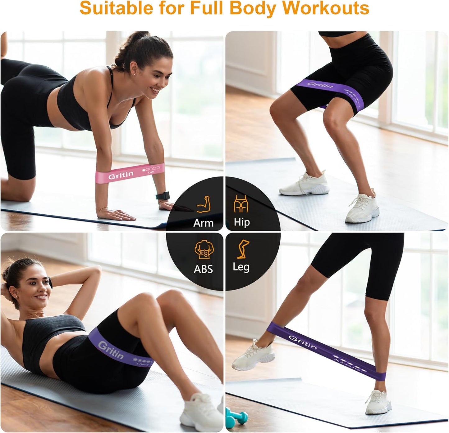 Resistance Bands, Set of 5 Skin-Friendly Resistance Loop Bands