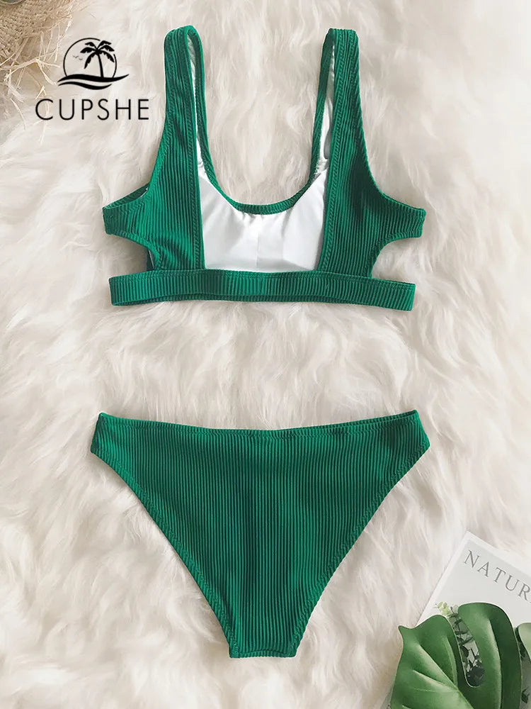 CUPSHE Ribbed Solid Low Waist Bikini Set