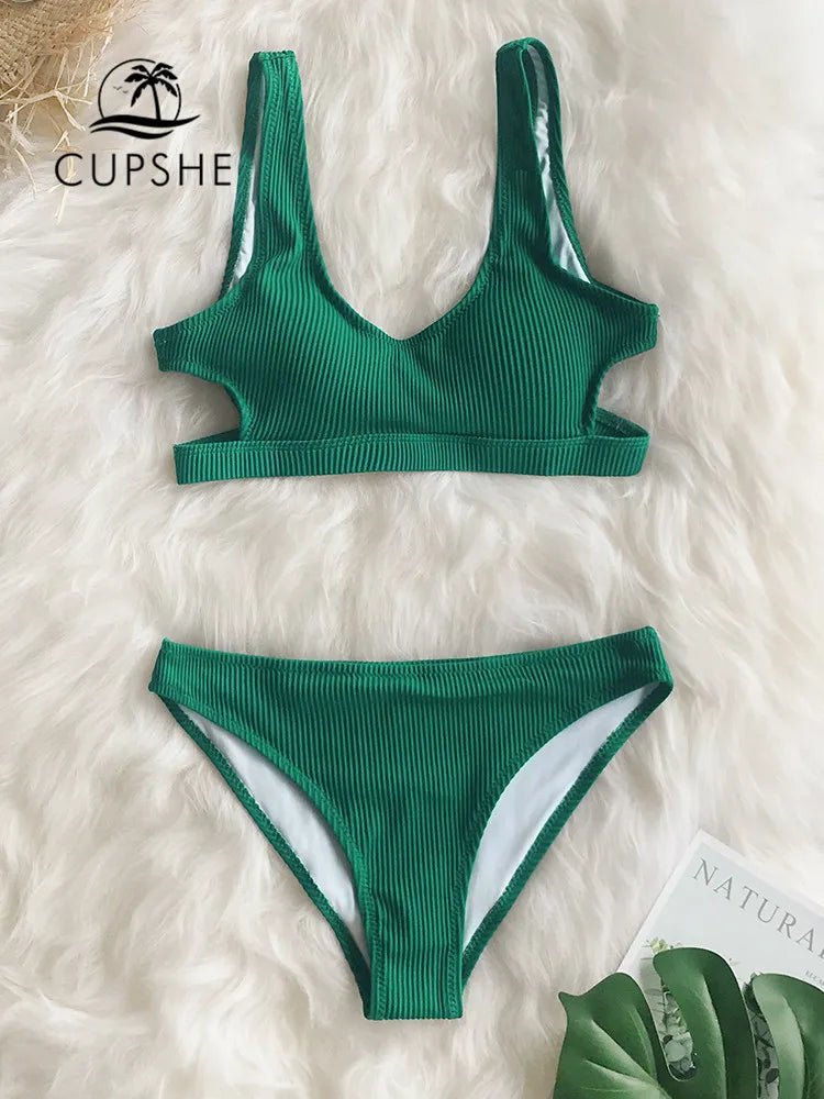 CUPSHE Ribbed Solid Low Waist Bikini Set