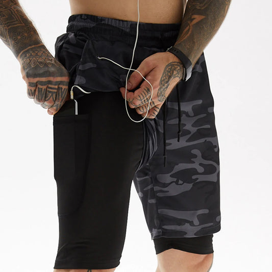 Quick Dry Workout Gym Sport Jogging Double Deck Summer Men Shorts