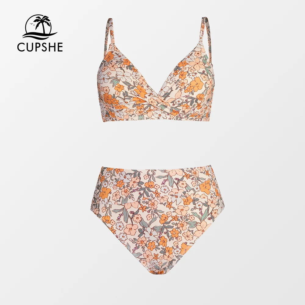 CUPSHE Twist Tank Top High Waist Bikini Sets Swimsuit For Women