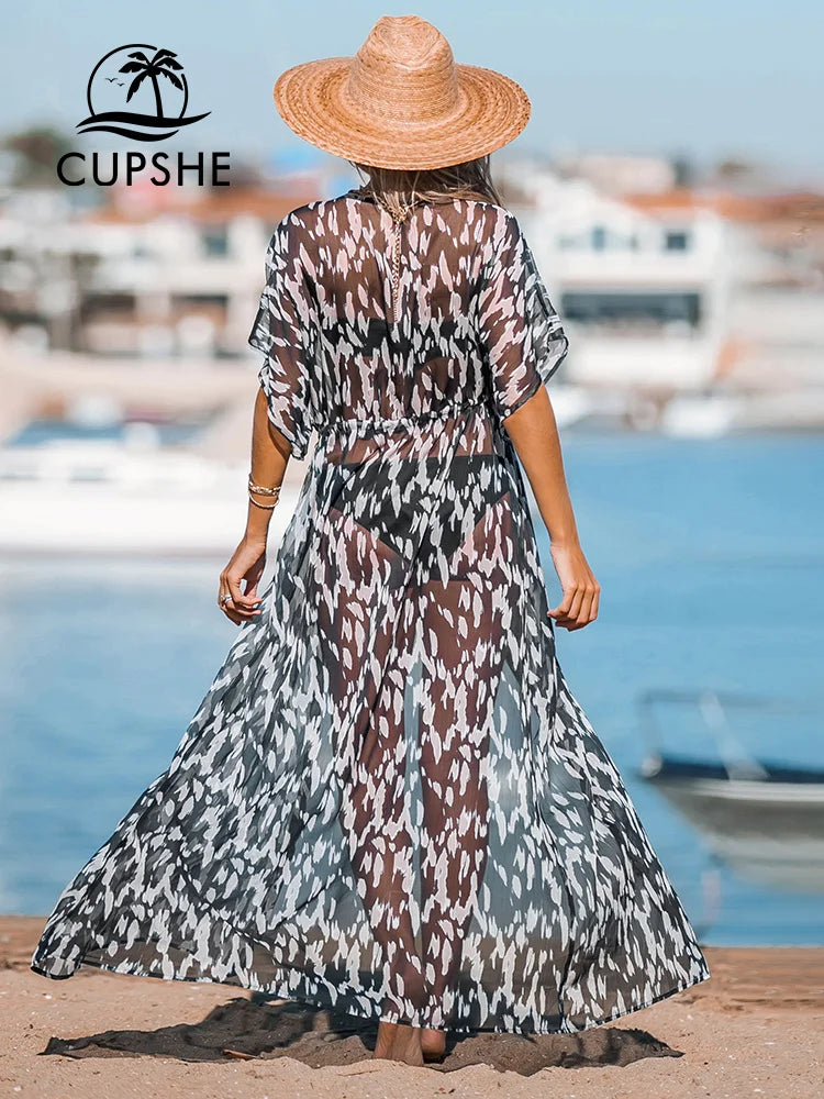 CUPSHE Leopard Print Maxi Length Kimono Bikini Cover Up