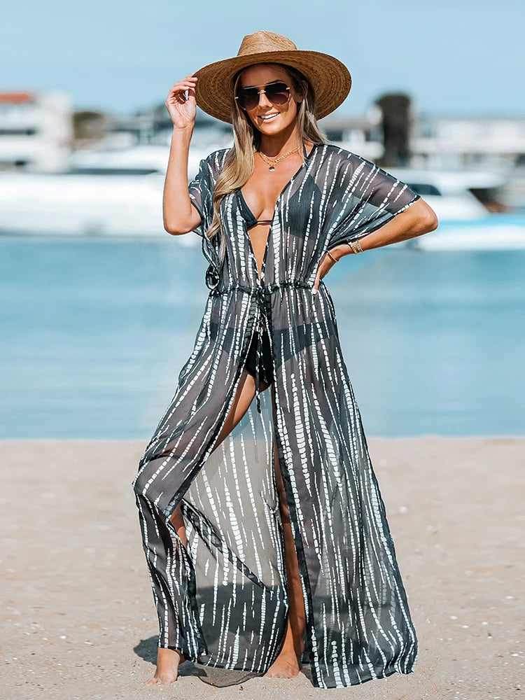 CUPSHE Leopard Print Maxi Length Kimono Bikini Cover Up