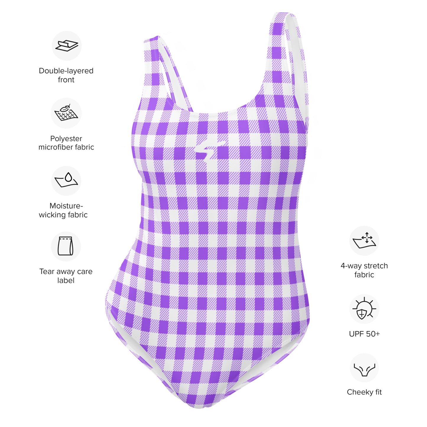 The Gymbum UK QuickDry Purple Plaid Pattern One-Piece Swimsuit