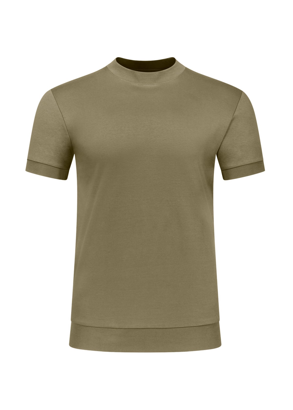 Khaki crew-neck short-sleeve T-shirt with smooth knit finish