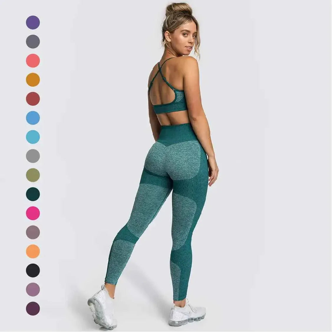 Seamless sports bra and high-waist leggings set, dark teal