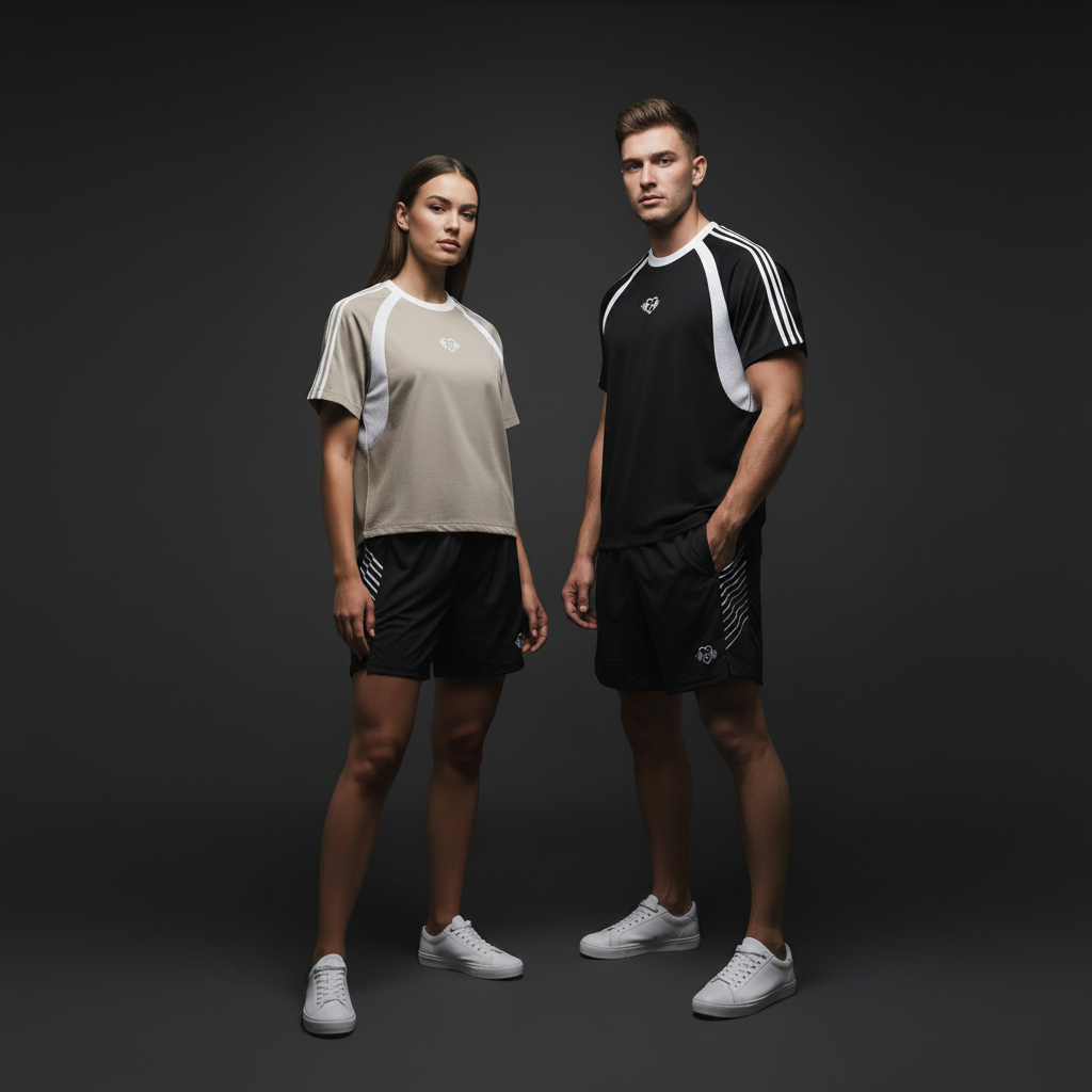 Mesh raglan T-shirt, black with white contrast stripes and chest logo