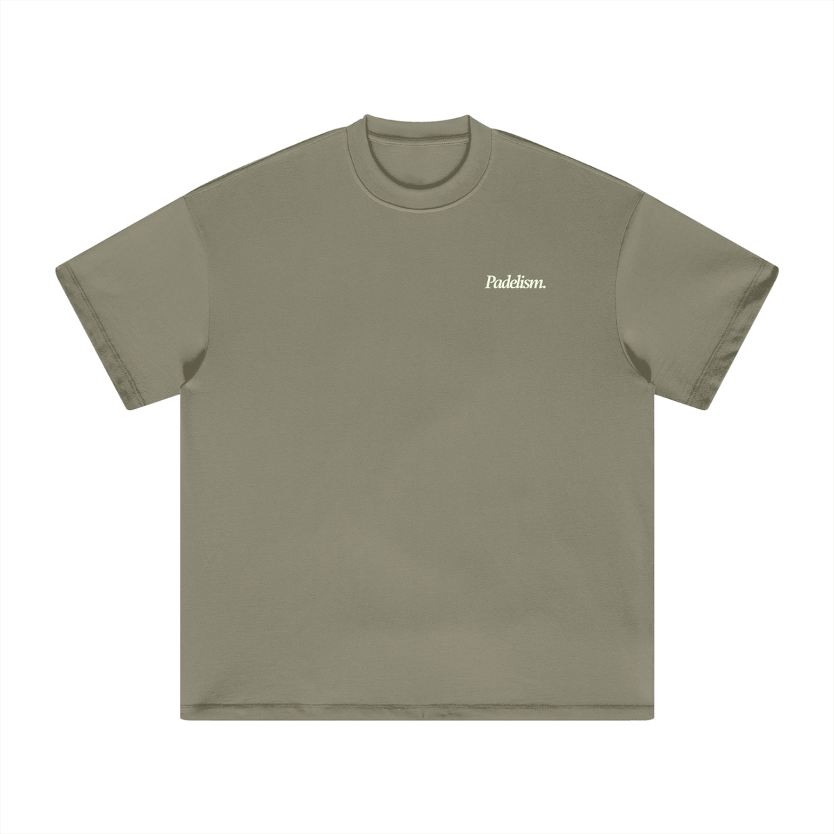Heavyweight oat-gray T-shirt with small 'Padelism.' logo on chest