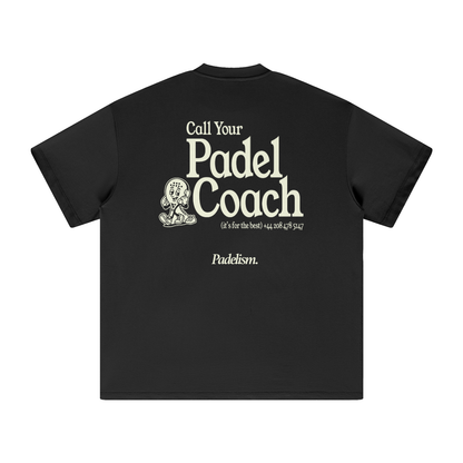 Heavyweight T-shirt, black, back graphic Call Your Padel Coach and Padelism