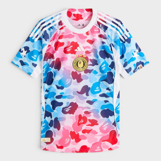 Adidas football graphic T-shirt with blue and pink camo print, crew neck and logo