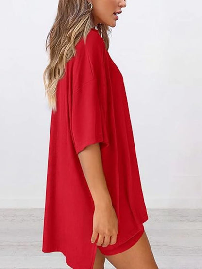 Oversized Round Neck T-Shirt and Shorts Set Plus Size