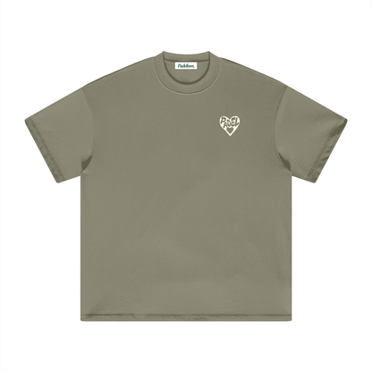 Gray-green heavyweight T-shirt with small chest logo patch