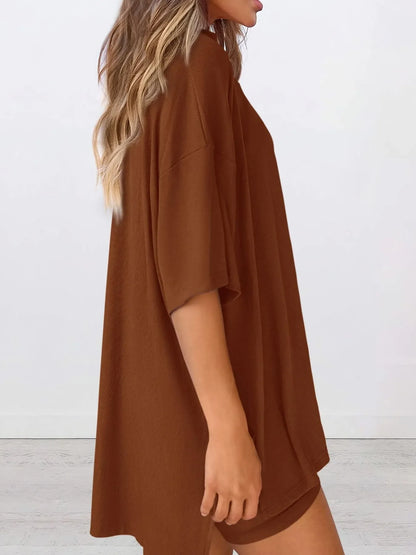 Oversized Round Neck T-Shirt and Shorts Set Plus Size